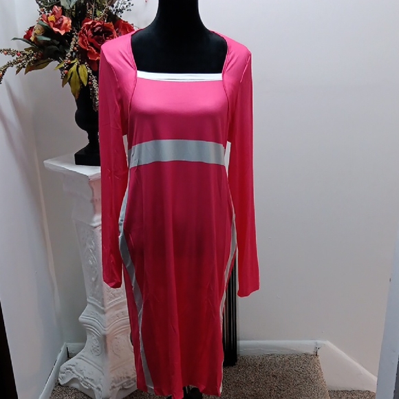 Chic Pink and White Long Sleeve Dress - Picture 1 of 6